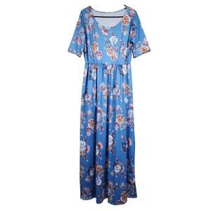 Baby Blue Large Floral Summer Dress